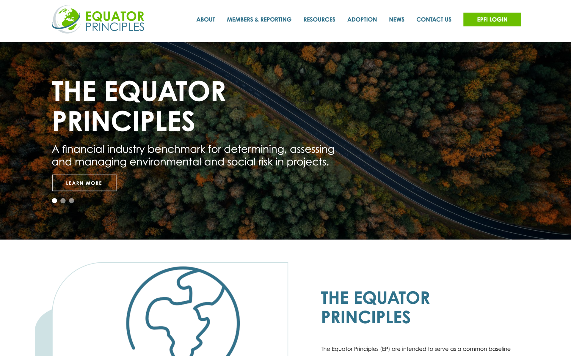 Equator Principles Desktop display