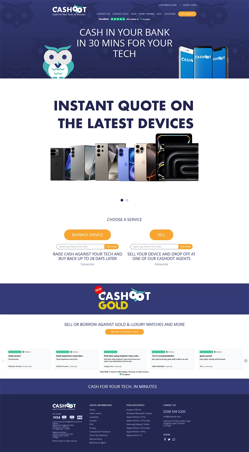 Cashoot homepage